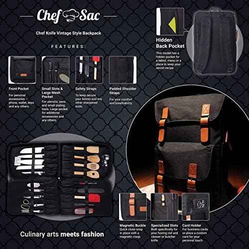 Chef sac Chef Knife Vintage Style ruksak sa 10-Pack štitnicima za noževe uključeni