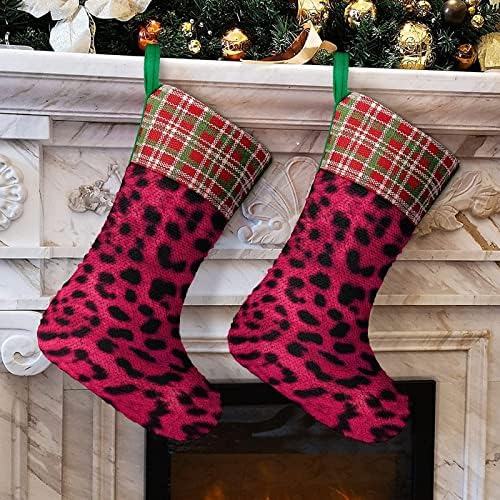 Red Leopard Sequin Božićne prazničke čarape Reverzibilna boja Promjena čarobnih zaliha za Xmas Tree Kamin