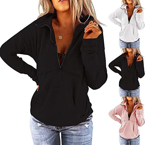 Ženske jednobojne dukseve sa patentnim zatvaračem V-izrez dugim rukavima pulover Top prozračni Meki