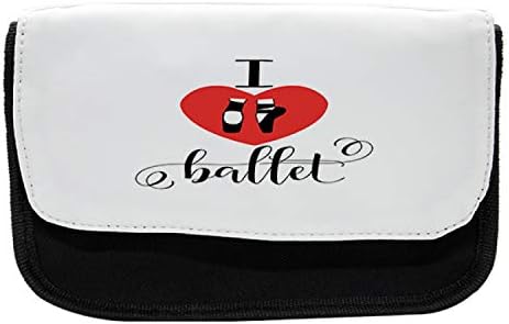 Lunarable Dance pernica, volim balet Heart Modern, torba za olovku od tkanine sa dvostrukim patentnim zatvaračem,