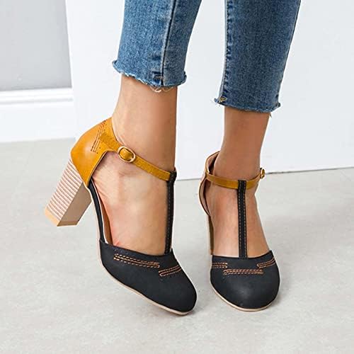 Chunky visoke pete sandale za žene zatvorene prstiju T-remen hodanje sandale kopče vintage casual sandale modne cipele