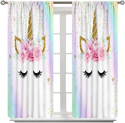 Dječje jednorog zavjese Rainbow Unicorn prozorska tkanina za zavjese termo izolovana za djevojačku sobu 42x45 inčni dekor