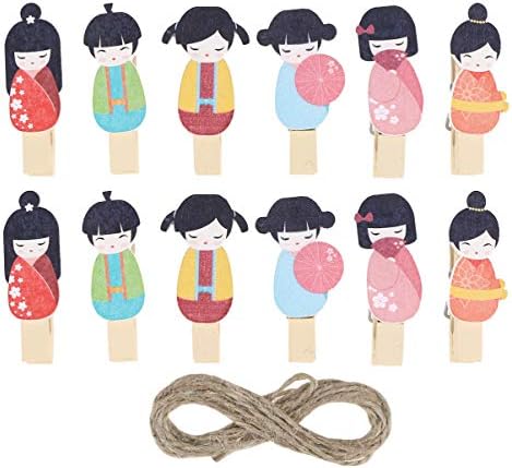 Holibanna obojena vrpca boja 12pcs mini drvena japanska lutka PEGS Photo papirnati obrtni klipovi