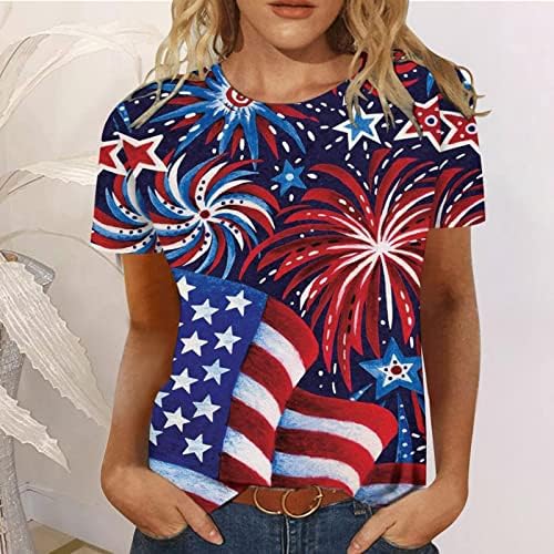 Američka Zastava Košulja Žene Dan Nezavisnosti Tshirts Kratki Rukav Casual Grafički Tee Tops 2023 Ljetna Posada Vrat Tunika Top