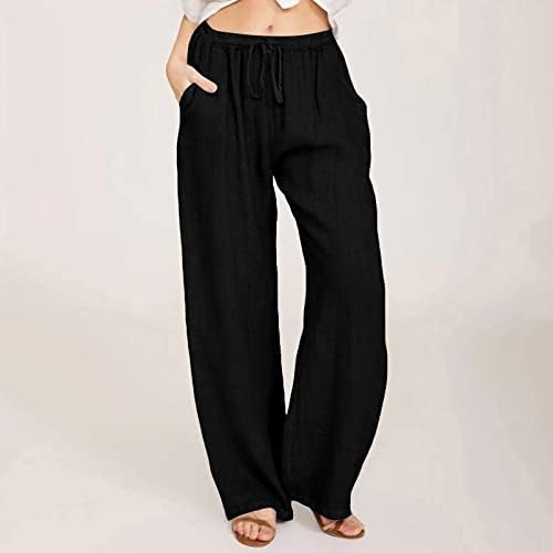FQZWONG ženske elastične viseće pamučne pantalone sa džepovima sa džepovima Ljeto casual ugodne labave pantalone salonske pantalone
