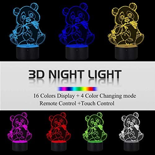 Panda noćno svjetlo, 3d optička iluzija džinovska panda medvjeđa lampa, dekor spavaće sobe za dječake