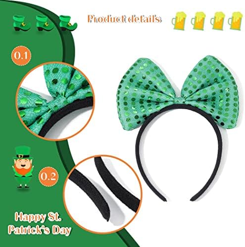 DRESBE zelene šljokice Bowknot trake za glavu St. Patrick Dan traka za glavu Festival kostimografska