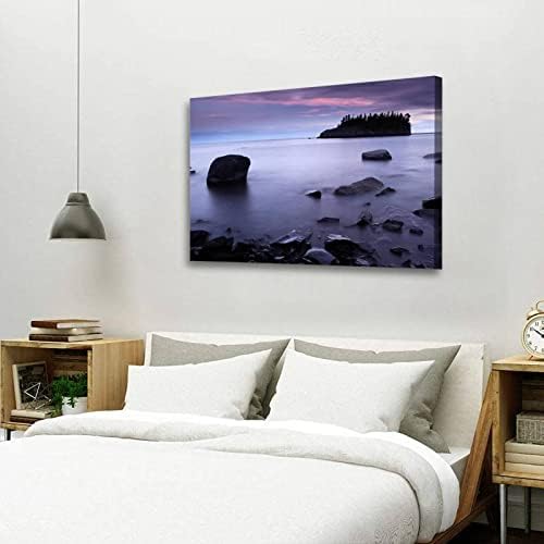 Jezero Superior obala i ostrvo na zalasku sunca platnena zidna umjetnost za slike dnevne sobe Kućni dekor moderna umjetnička djela rastegnuta i uokvirena platna otisci 20x32inch spremni za vješanje