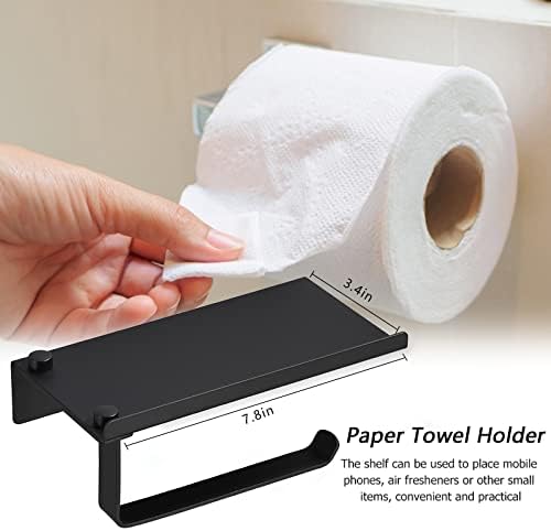 Resdenio Crni papirni ručnik sa policom - samoljepljivi ili bušenje, držač toaletnog papira držač rolne papira za organizaciju i skladištenje kupatila kuhinja