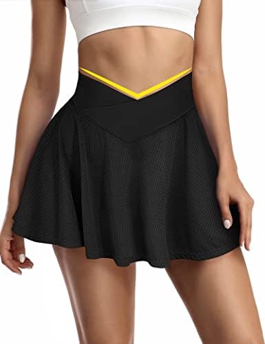 Rioyy Black Tenis Skorts suknje s džepovima za žene rastegnuta suknja za crtanje za djevojke atletska