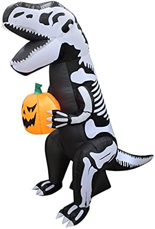 Two Halloween party DECORATIONS BUNDLE, uključuje 6 stopa visokog skeleta na naduvavanje dinosaurusa Tyrannosaurusa T-Rexa sa bundevom, i 8 stopa visokog mrtvog drveta na naduvavanje sa sovinim duhom i bundeve sa svetlima