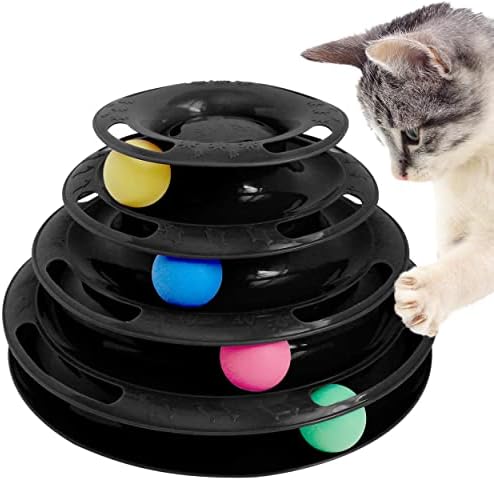 Purrect Fline Tower, 4 tier Cat Tower za unutrašnje mačke, crna - višestepena interaktivna kugla za kugličnu kuglicu sa anti-kliznim hvataljkama - kula za mačju stablu, pogodna za jednu ili više mačaka