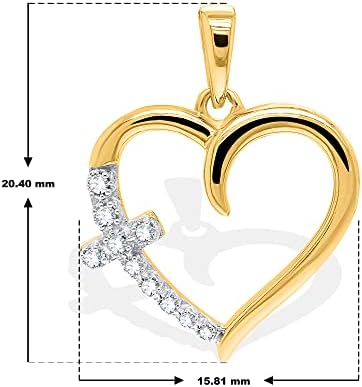 Poshadime Diamond Sideway Heart Cross privjesak ogrlice za žene - 18k zlato preko 925 srebra sa