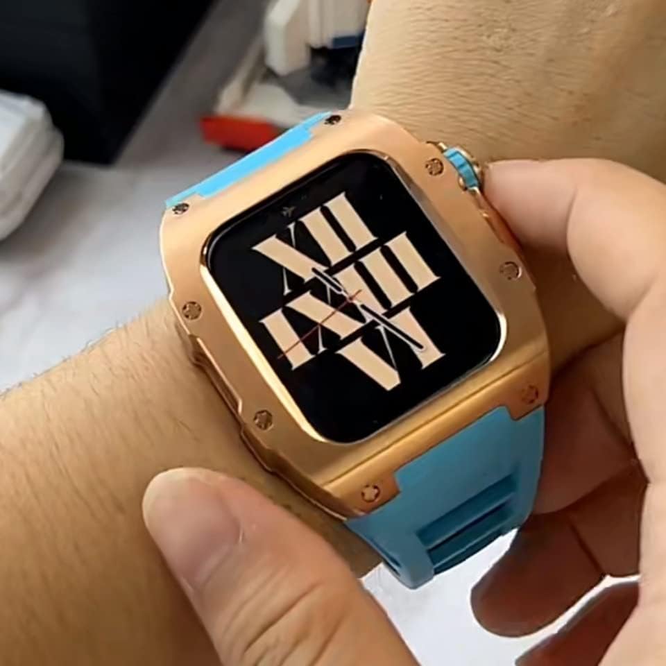 Luksuzna futrola CNHKAU karbonska vlakna za Apple Watch Band 8 45mm metalni čelični dijamanti za iWatch seriju