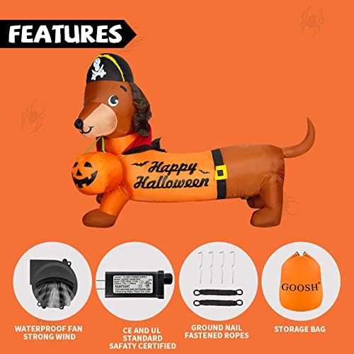 GOOSH 5 FT Halloween pas na naduvavanje na otvorenom sa bundevom & amp; gusarski šešir, blow Up dekoracija