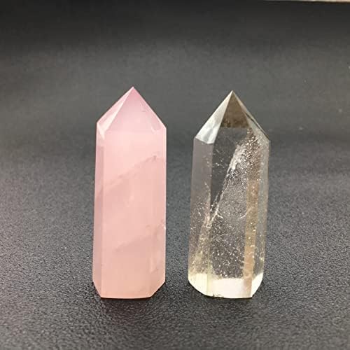 DHRWGEM Prirodni jedan bijeli kristal jedan ružičasti ružičasti kvarc kristal Obelisk Wind Point Reiki Izlječenje