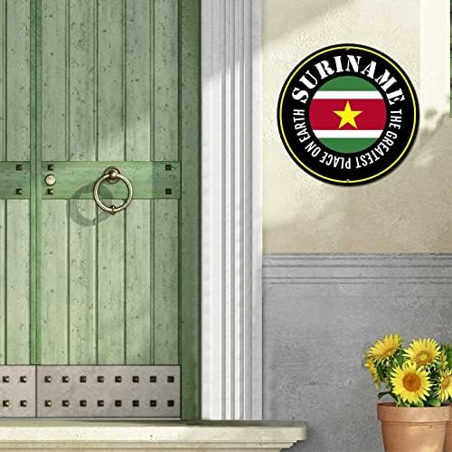 Okrugli metalni limen znak Surinam Država Zastava Najveće mjesto na Zemlji dekorativna soba Pub potpisao