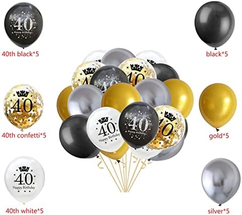 40. rođendan baloni crno zlato za muškarce, pakovanje od 30 crna zlata 40. rođendan latex konfeti balonske vrpce za muškarce sretan 40. rođendan ukrasi 12 inčni