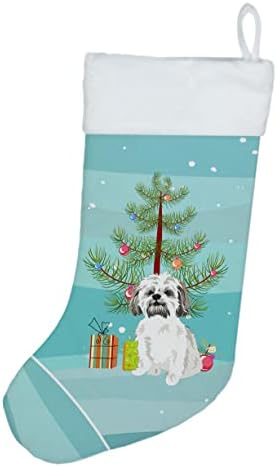 Caroline's Wires WDK3179CS Shih-tzu srebrno zlato i bijelo # 1 božićne božićne čarape, kamin Viseće čarape Božićna sezona Dekor zabave Obiteljski odmor,
