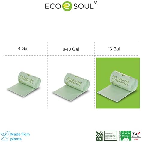 Eco Soul kompostične vreće za smeće | 13 galon | Set od 75 | Eko-prilagođene torbe za kante za smeće | Teška i otporna na propuštanje | Početna, uredsko-kuhinja