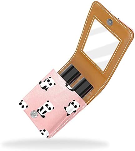 DIY Mini ruž za usne sa ogledalom za torbicu, Slatka Panda Pink uzorak kožna kozmetička torbica za držač šminke,