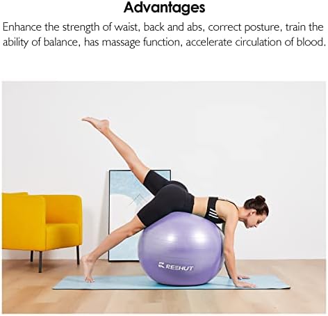 Reehut Build Ball za fitness, anti-pukovni joga kugla uredski stolica, balansna lopta, ekstra gusta kuglica za stabilnost za dom, teretana, fizikalna terapija, nužna pumpa za trudnoću