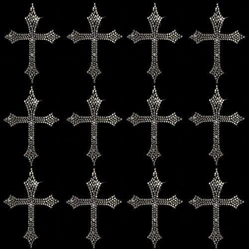 12 pakovanje Bling Celtic Cross Emblem Srebrni rhinestone željezo na 3 visina kršćanske vjerske vjerske