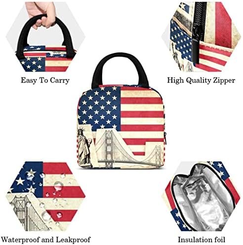 Guerotkr torba za ručak za žene,kutija za ručak za muškarce,ženska kutija za ručak,retro uzorak američke zastave