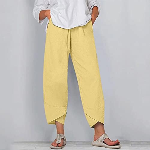 Ljetne Ležerne pamučne platnene pantalone za žene labave pantalone sa širokim nogavicama visokog struka duge pantalone sa džepovima udobne pantalone