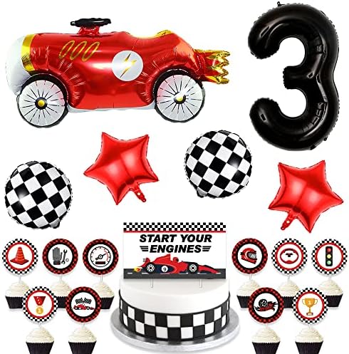 Weenkeey 3. trkački rođendan baloni Jumbo Vintage Race automobilski folija 32 inčni crni broj 3 helijum baloon karirani zastava Mylar balon za rođendanski ukras za zabavu