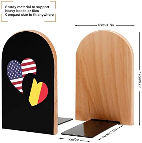 Belgija američka zastava slikarstvo Drvo Bookend dekorativni Neklizajući kraj knjige 1 par 7x5 inča