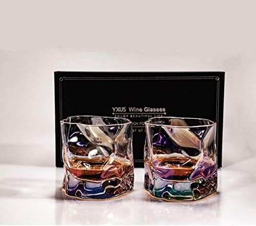 Staromodni set čaša za viski od 2, 10oz šarenih kamenih naočara sa 2 podmetača, par set čaša za viski,