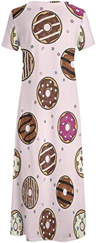 Čokoladna krofna ženske kratke rukave okruglog vrata duge maksi haljine štampane ljeto